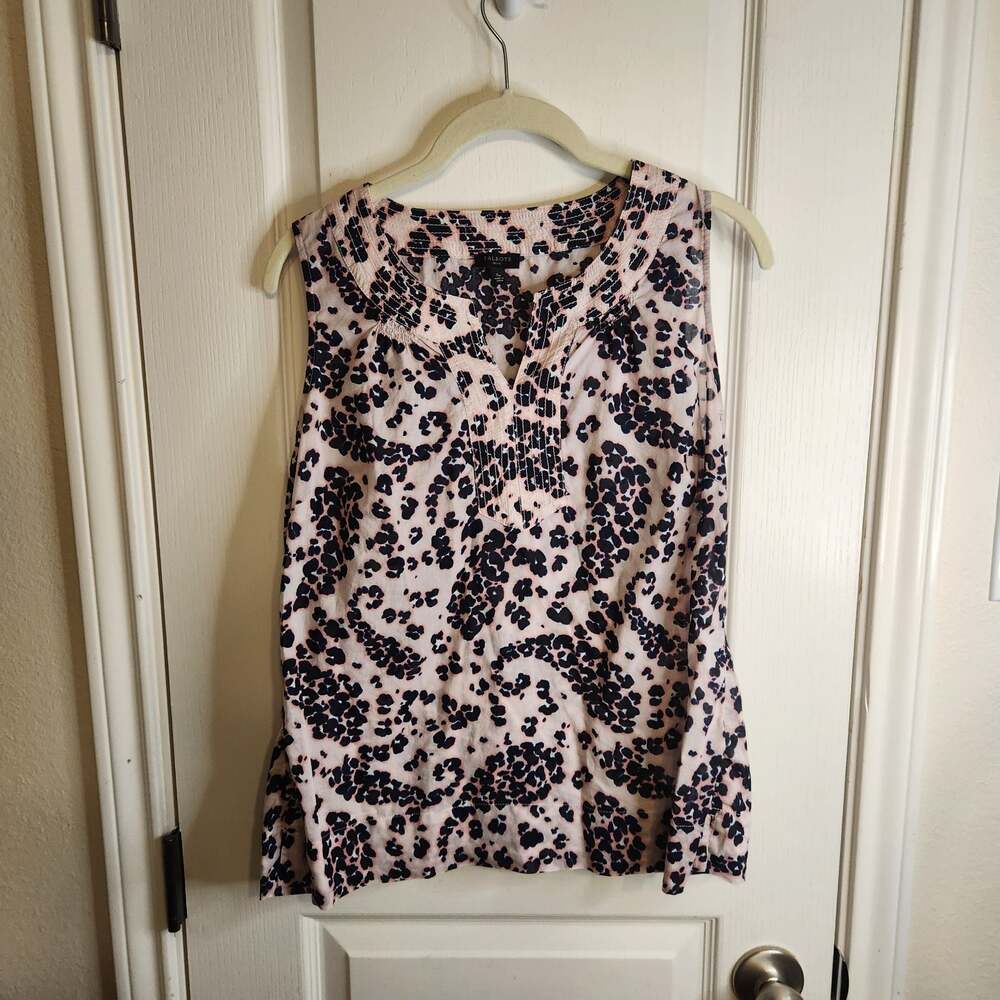 Talbots Petite Cotton Trapunto Popover Sleeveless Top in Leopard Paisley
